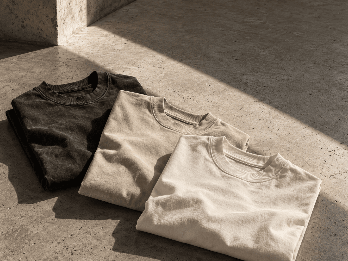 Washed black, bone, and off-white heavyweight blank shirts